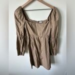 Reformation  Long Sleeve Babydoll Mini Dress Cotton Tan Size 2 Photo 1