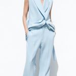 ZARA Ara pants high waisted straight wide leg baby blue suit  Photo 0
