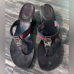 Gucci  GG Logo Sandals Kitten‎ Heels THONGS Flip Flop Slides Brown Green Red 9.5 Photo 1