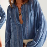 Free People  FP One Mila Shirt Blue Ethereal Dainty Romantic Lace Gauze Medium Photo 0