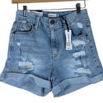 Rue 21 NWT Jean Shorts Womens 8 Light Wash Denim Stretch Distressed High Rise Photo 0