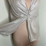 ZARA Wool Blend Top Medium Womens Metallic Champagne Viscose V-Neck Layering Photo 2