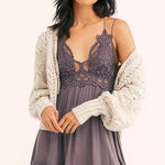 Free People  Adella lace mini slip dress in the color, charcoal size medium Photo 0
