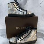 Gucci Authentic  California metallic silver leather studded high top sneakers Photo 0