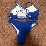 Zaful Women's Ribbed Bikini Set Blue Size Medium Scoop Neck Cheeky 2 Piece NWT Photo 6