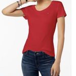 Tommy Hilfiger Crew Neck RED T-Shirt MEDIUM Short Sleeves embroidered Flag Tee Photo 2
