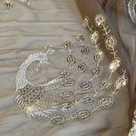 Ellen Tracy New Ellen,Tracy semi sheer embroidered and sequin peacocks scarf, mocha color Photo 2