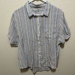 Madewell Chronicle Oversized Shirt in Rainbow Stripe Size Large Blue Purple Photo 2