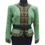 Cache Green Plaid Elaborate Embellished Top Jacket Lined Velvet Trim NWT $238 Photo 0