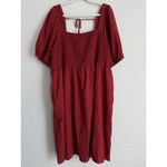 Ava & Viv  Women's 3X Balloon Elbow Sleeve Smocked Dress Red Flowy Pockets NEW Photo 2