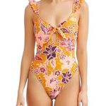 No Boundaries Women's Medium Swimsuit  Orange Floral Onepiece Photo 0