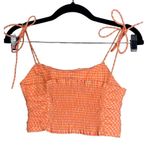 ZARA Gingham Ruched Smocked Back Crop Top Tie Straps XS Orange White #2975 Photo 4