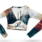 Pretty Little Thing  Multicolor Artsy Tie Front Crop Top Sz 4 Y2K vibes Photo 6