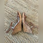 Michael Kors CICELY GOLD MK CHARM TAN LUGGAGE STRAPPY CORK WEDGES I LOVE SHOES Photo 3