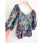 Farm Rio  | Tropical Birds Blouse Navy Blue Multi | Sz S | Tropical Bold Vibrant Photo 3