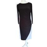 CHAPS Lauren by Ralph Lauren Womens Size 12 Black White Colorblock Ruched Midi Dress L Photo 1