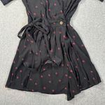 By Together Wrap Dress Women's Small Short Sleeve Bow Spotted Black V-Neck New Photo 4