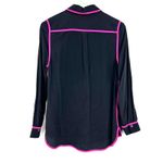 Juicy Couture  Size Small Long Sleeve Button Up Blouse Black Pink Piping‎ Silk Photo 1