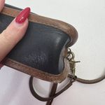 Vintage 70s Swagger Spectator Bag Leather Black Brown Trim Basic Shoulder Bag Photo 7