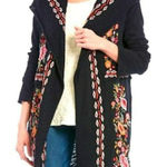 Karyn Seo Long Line Floral Embroidered Bohemian‎ Hooded Cardigan Black Photo 0