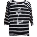 Hatley Briton Large Navy Blue White Striped Anchor Cotton T Shirt Nautical Sz S Photo 0
