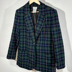 White Stag  Wool Blend Tartan Blazer Size 10 — Green Plaid Preppy 90s academia Photo 0