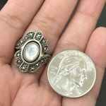 Vintage 925 Sterling Silver Black Onyx/Mother Of Pearl Marcasite Spinner Ring 8 Photo 9