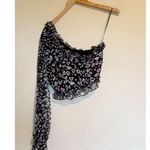 The East Order  Black Metallic Chiffon One Sleeve Ruffle Leopard Print Blouse M Photo 1