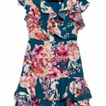 Ny Collection Teal Pink Floral V Neck Dress Photo 0