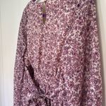 Japna  Pink Purple Floral Faux Wrap Surplice Long Sleeve Short Dress ~ Size M Photo 6