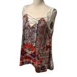 G Collection Women’s Floral Multicolor Lace Tank Top w/Handkerchief Cut Hem. Red Size L Photo 4