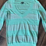EXPRESS Mint Green Sparkle Glitter Striped V-Neck Sweater Photo 2