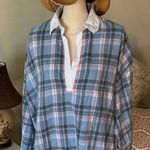 FP Sunday morning, sleep shirt, light blue flannel pop over polo collared top S Photo 0