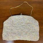 Vintage Richere Ivory Beaded Floral Clutch Purse Evening Bag Made in Hong Kong White Photo 2