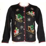 NWT Vintage Y2K Christmas Sweater Leopard Fur Sleighs Sequins/Pearls Size Large Black Photo 2