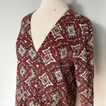 H&M Red Maroon White Vneck Long Sleeve Dress Photo 1
