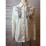Roar Western Shirt large Signature Cowgirl Rodeo Pageant Blouse White Lace Bling Photo 7