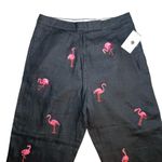 Deane & White 100% Linen Crop Black Pink Flamingo Embroidered Pants NWT Size 10 Photo 1