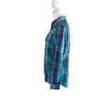 Hinge Plaid Button Down Mini Dress Top Flannel Blue Purple Green Size Medium Photo 2