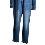 Buttons Feisty Boutique Stretch Denim Jumpsuit L Blue  Pockets Rosie the Riveter Photo 2