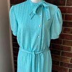Sears Aqua Midi Dress Bow Belt Vintage Work Wear Button Top Secretary Cosplay Green Size 14 Photo 4
