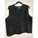 Erika VINTAGE  Vest Size Large Black 100% Leather Suede Crochet Boho Western Photo 1