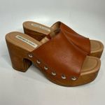 Chelsea and Violet tan leather & wood clog Sandals women’s size 8.5 trendy casual Photo 0