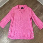 Tahari Pink Linen 3/4 Sleeve Blouse Tunic Top ~ Mother Of Pearl Buttons ~ Size S Photo 2