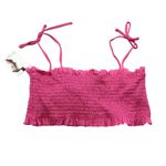 Jessica Simpson Womens Pink Glitter Bomb Smocked Bandeau Bikini Swim Top S Photo 3
