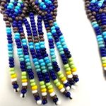 Blue yellow purple long beaded statement earrings Photo 7