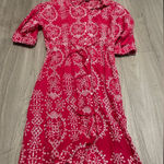 ZARA Red and White Patterned Midi Dress Photo 0