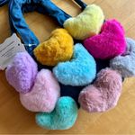 Handmade  Colorful Fluffy Heart Hand Bag, Adjustable Shoulder Strap, Blue, Denim Photo 3