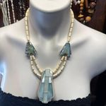 Inlaid Mother Of Pearl Barrel Beaded Necklace Silver Photo 0