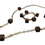 Vintage MCM Square Wooden Gold Tone Link Necklace and Bracelet Set Photo 0